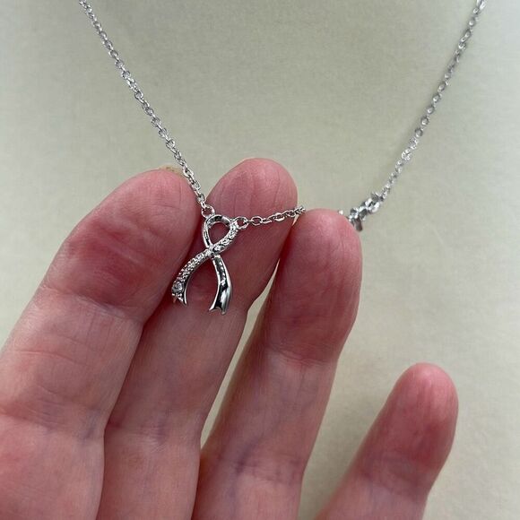 A.U. Ribbon and Hope Rhodium plated CZ necklace. - Picture 5 of 11